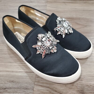 Badgley Mischka Shoes sz Black Loafers Womens Rhinestone Bling Flat  Slide on