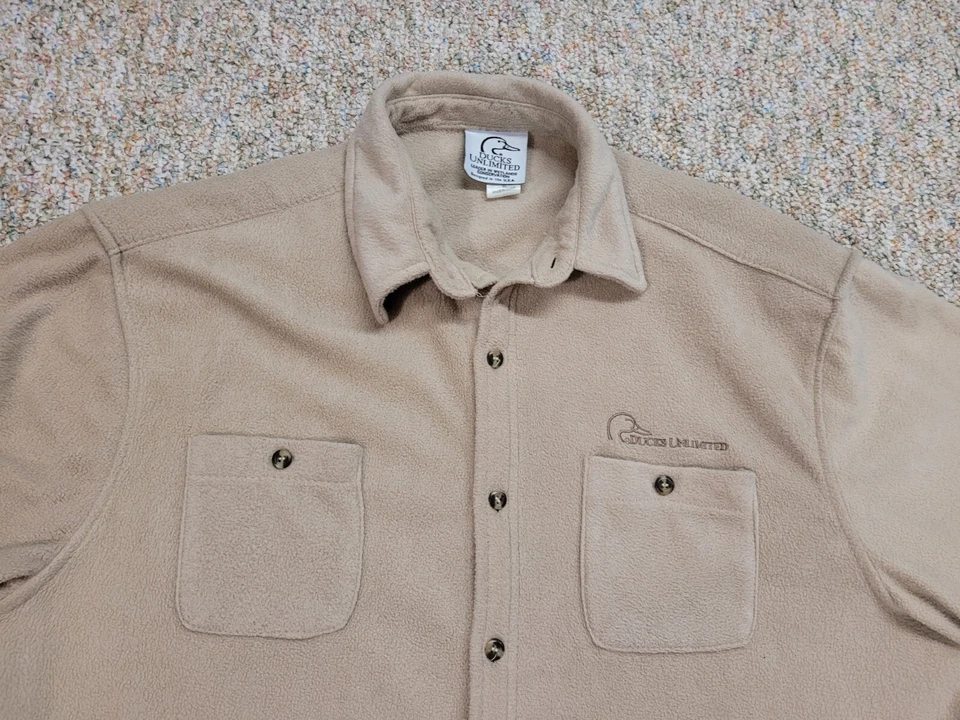 Ducks Unlimited Shirt Men XL Beige Fleece Button Down Soft Duck Hunting Outdoors - Image 2 of 4