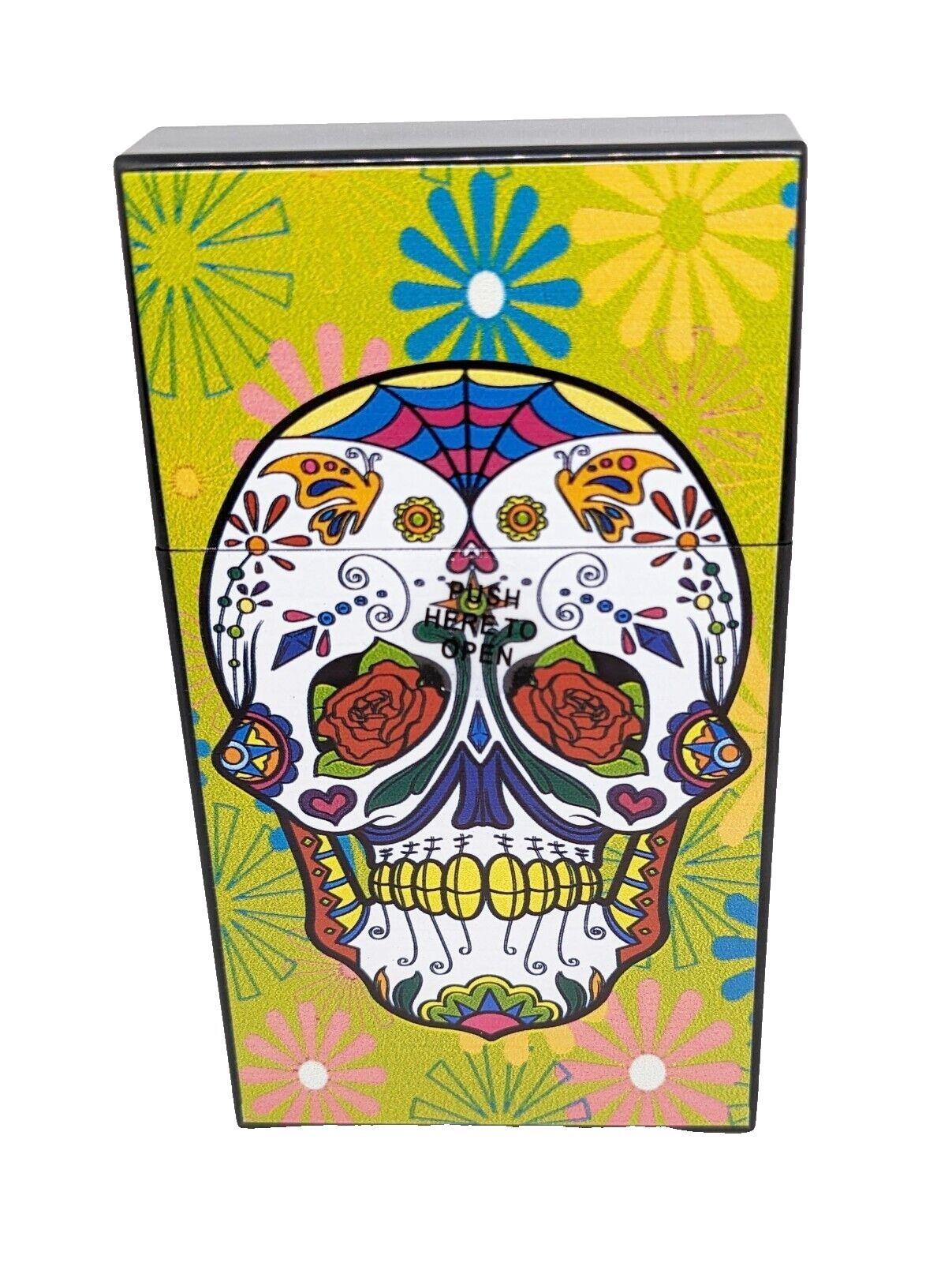 RYO Green Sugar Skulls 100s Size Push-N-Open Half Pack Cigarette Case
