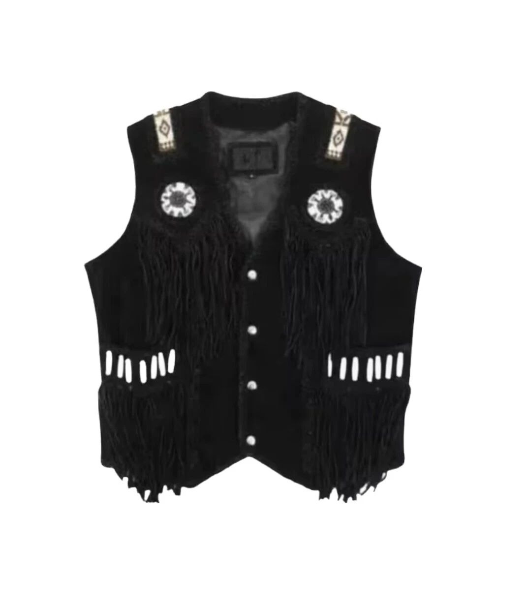 Men Suede Leather Vest - Western Cowboy Style Leather Vest - Native Fringed Vest