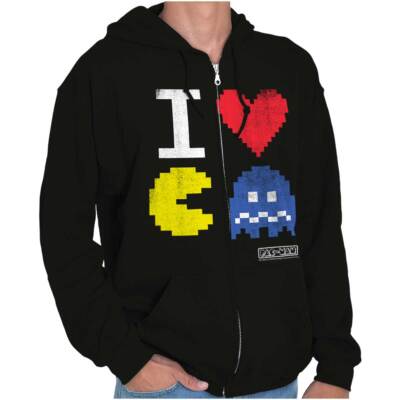 Pixelized Retro Game I Heart PACMAN Zip Up Hoodie Mens Womens | eBay