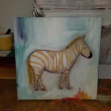 Oopsy-Daisy "Yellow Zebra" 14" Wall Art