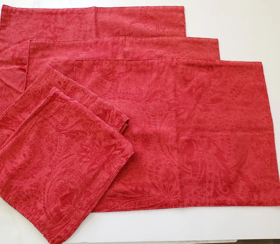 Threshold Set 3 Placemats w 2 Napkins Red Jacquard Botanic 13x17" Cotton Blend - Image 2 of 4