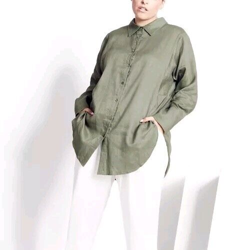 City Chic (Isolde Rothe) Linen Shirt/Tunic in Sage Plus Size 26-28 BNWT - Picture 1 of 7