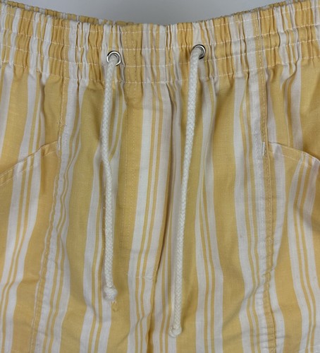 Pantalones Cortos Fácil Vintage Años 90 Amarillo Mantequilla Toldo Rayas Cintura Ultra Alta MUJER M - Imagen 2 de 12