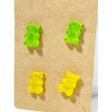 Gummy Bear Novelty Candy Lollies Earrings Studs Yellow 2 pair Green & Yellow