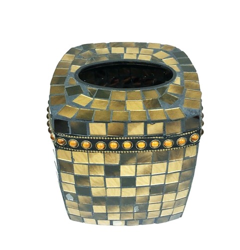 NEW AMBER BROWN GLASS MOSAIC TISSUE BOX,COVER,NAPKIN,HOLDER WITH RHINESTONES
