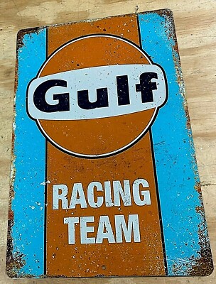 Gulf Oil Racing Team Distressed Looking Aluminum Metal Sign 12" x 18 ...