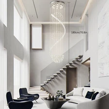 9 LED Luxury Crystal Ceiling Light Spiral Rain Drop Modern Pendant Lamp Fixture
