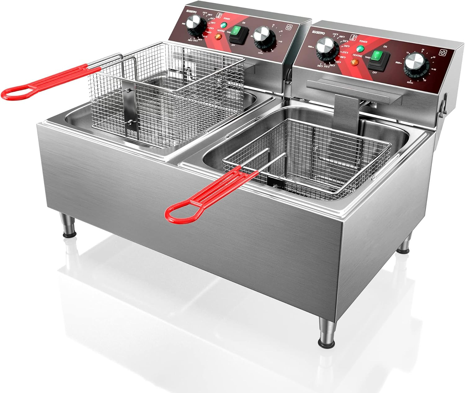 Deep Fryers Stainless Steel Commercial Deep Fryer with Timer Dual Tank Electric