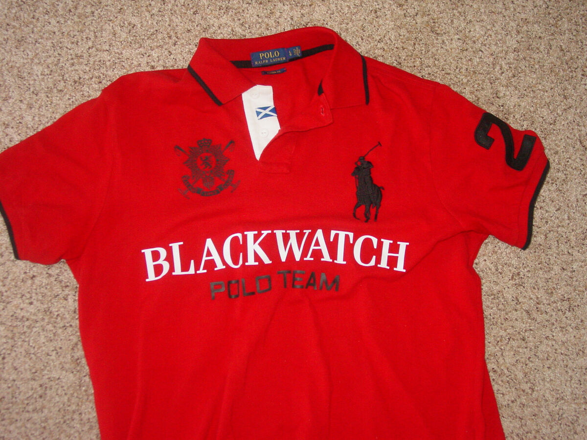 Sentido táctil por ejemplo Deber Mens Polo Ralph Lauren Blackwatch Polo Team Black/Red Short Sleeve Shirt!  Size L | eBay