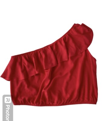 Ava Viv Red One Shoulder Ruffle Top Woman's Size XXL 100% Rayon Elastic  New