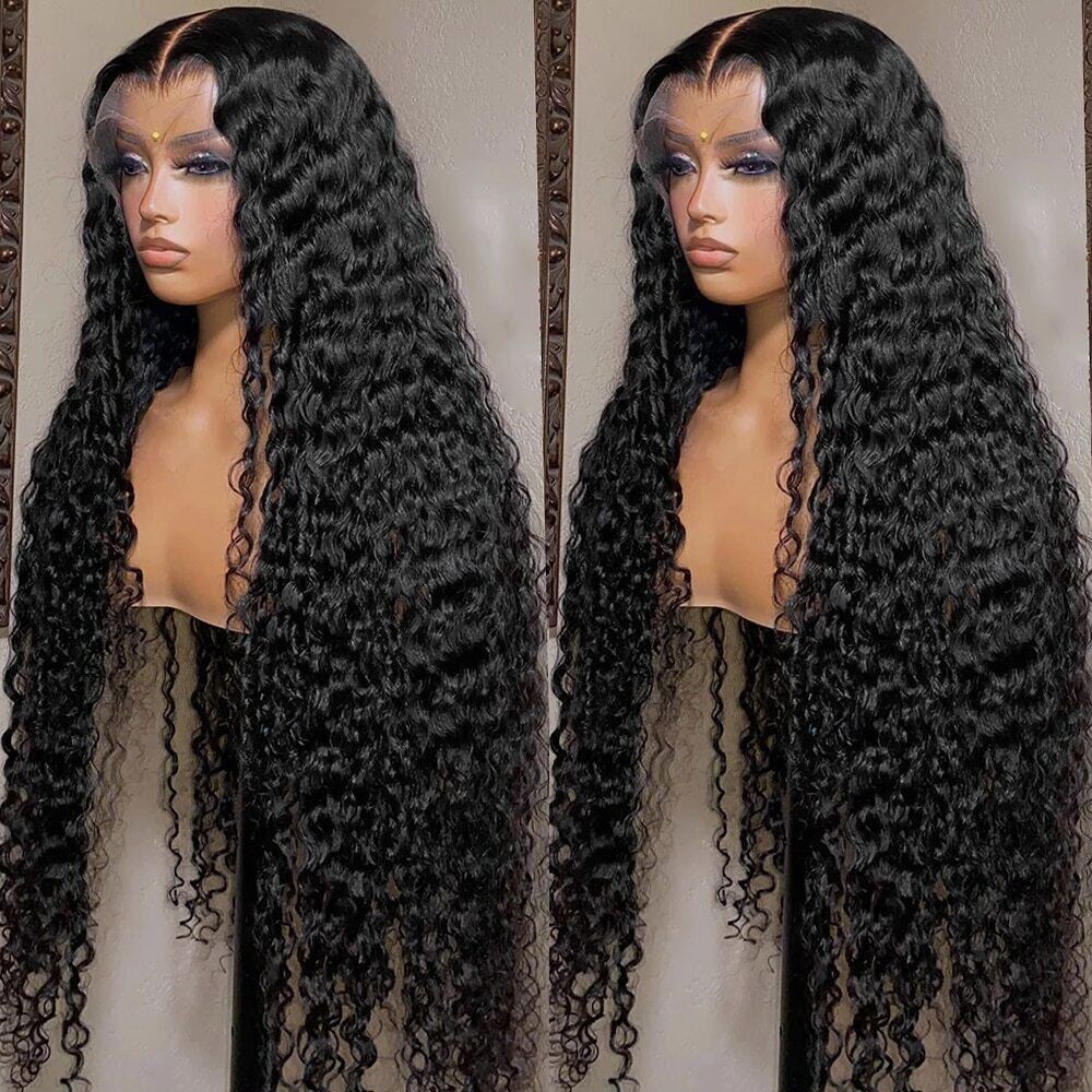 360 Full Lace Front Curly Wigs 40 Inch Remy Deep Wave Human Hair Wigs for  Women