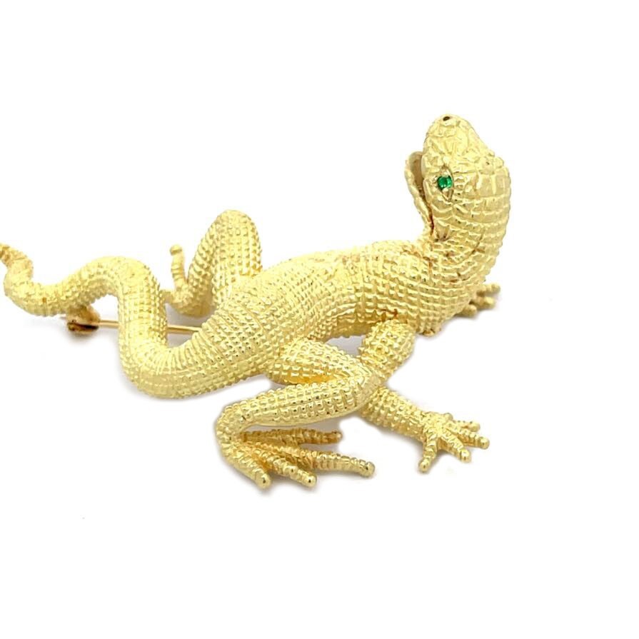 Kurt Wayne Lizard Brooch 18k Yellow Gold Gemstone… - image 4