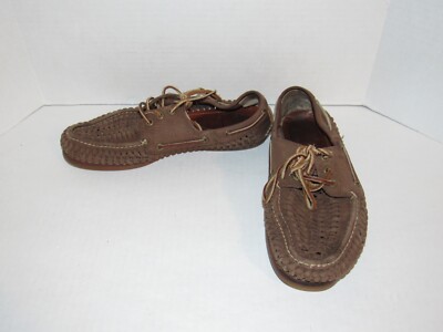 Frye Brown Leather Sully Woven Boat Shoes Mens Size