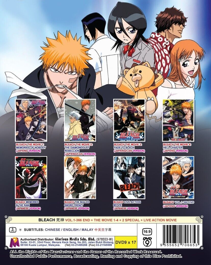 DVD Anime Bleach Vol.1-366 End+4Movie+2SP+Live Action + Thousand-Year Blood  War