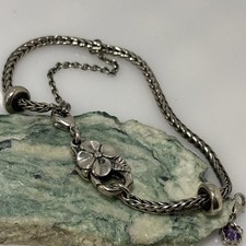 TROLLBEADS Sterling Silver Large Flower Clasp Bead Charm Bracelet 8.25  3C