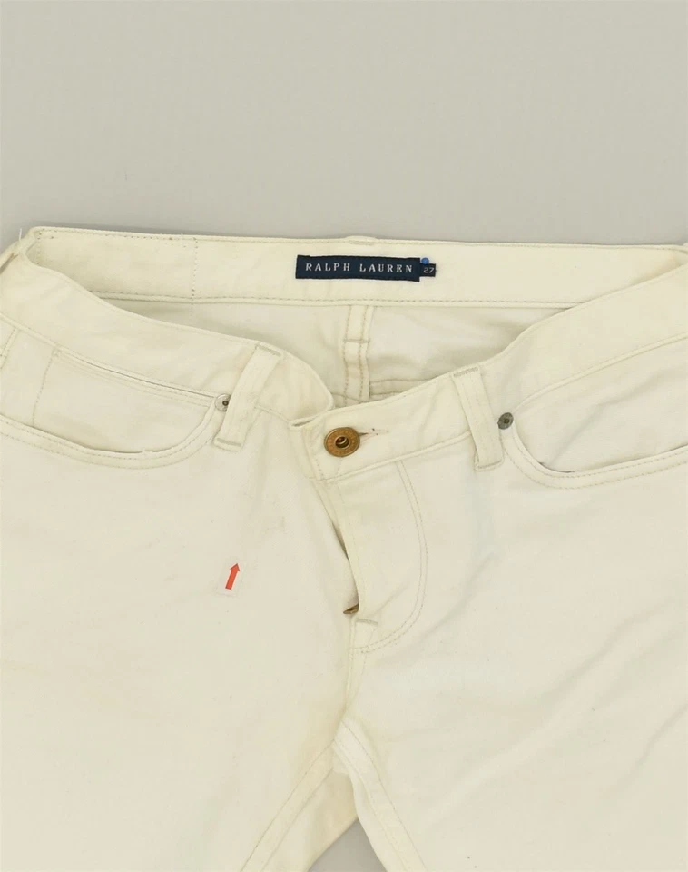 Pantalones de mezclilla rectos de cintura baja Ralph Lauren para mujer W30 L26 algodón blanco roto AB51 Foto 3 de 4