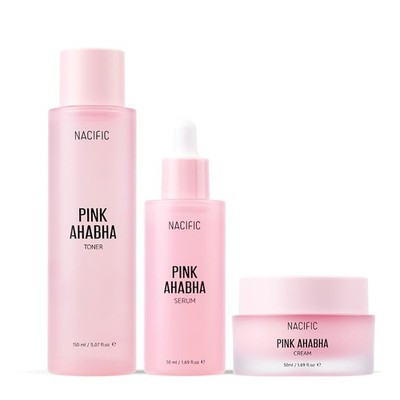 NACIFIC Pink AhaBha Triple Set (Toner 150ml, Serum 50ml, Cream 50ml) AHA, BHA, W