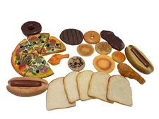 Lot Vintage MTC 1987 25 Play Food Toys Realistic Chicken Hot Dogs Pizza Bread Do