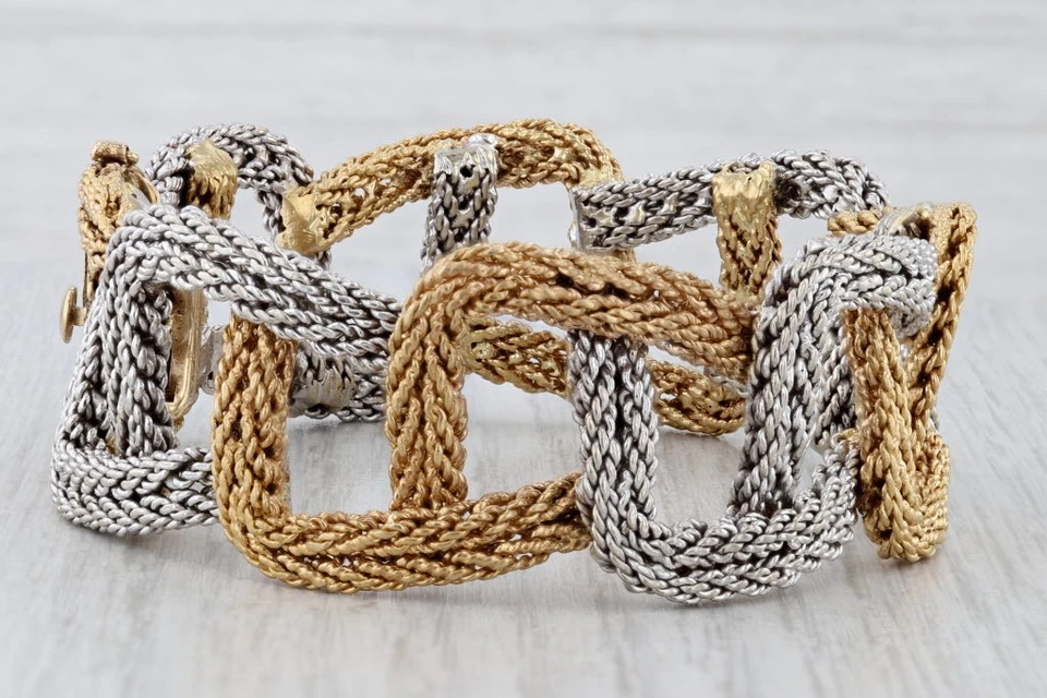 Cartier сплетенный желтый белое золото браслет с коробкой 18k 6,75» дизайнер заявление - Изображение 4 из 4