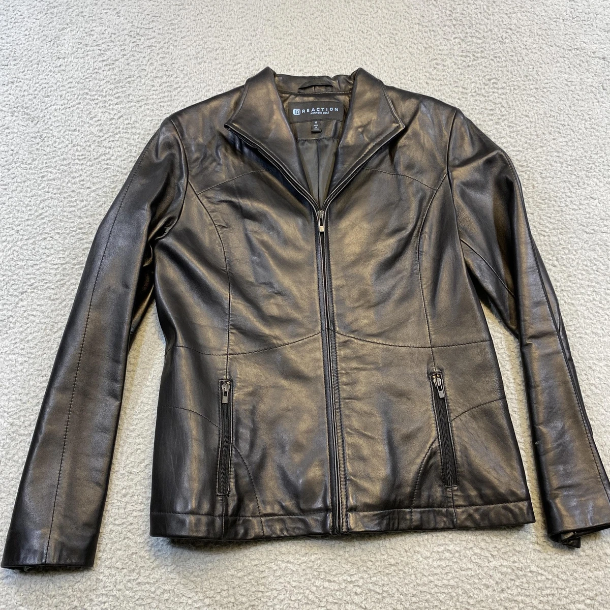 Veste En Cuir Noir Femme Kenneth Cole Reaction - Taille L, Style Blazer