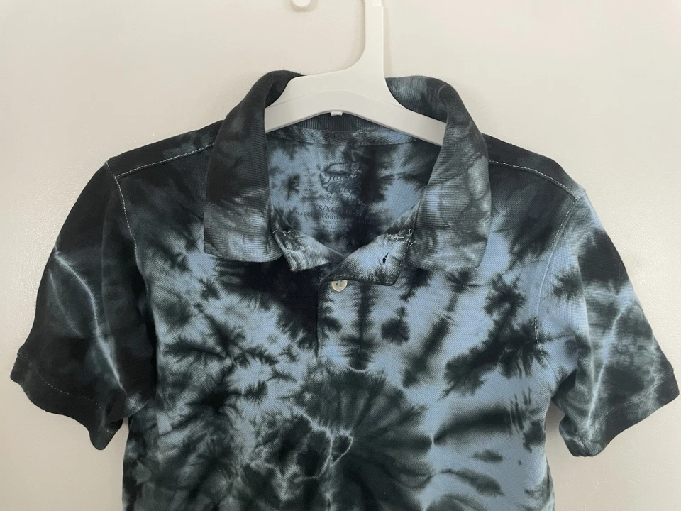 Camisa Polo Manga Corta Faded Glory Niños Niños Tie Dye 100% Algodón Azul Claro XS Foto 3 de 4