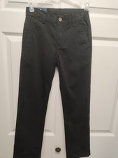 IZOD Boys Sz 8 Black Chino Pants NWT Flat Front Cotton Stretch Adjustable Waist