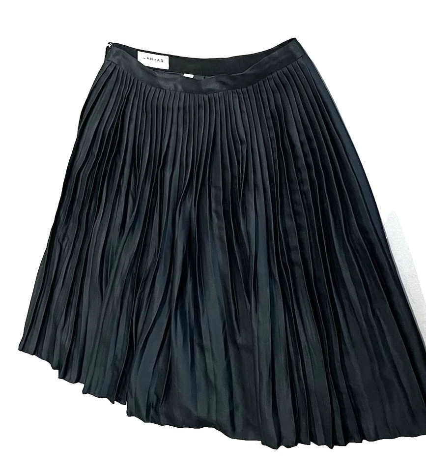 Falda Plisada Lona by Lands End Negra US 4 Cintura Alta Acordeón Brillante Foto 2 de 4