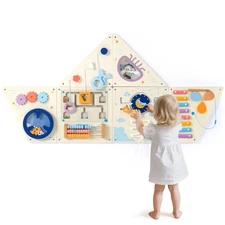 Tangram Activity Wall Busy Board Panels, 12-in-1 Learning Activity Center, Wo...