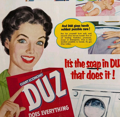 1954 Duz Detergent Laundry Soap Advertisement Giant Economy Size Vintage DWQQ9