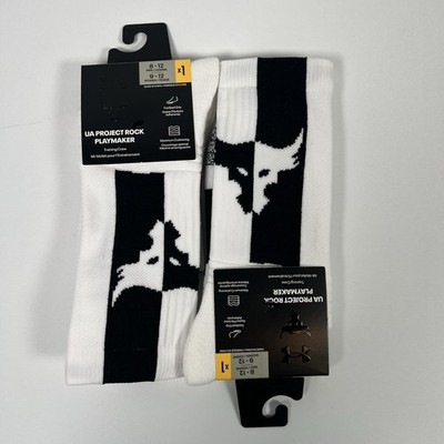 Under Armour UA Project Rock Playmaker Crew Socks (2 Pairs) White Mens Size 8-12