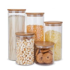 Airtight Glass Jars with Bamboo Lids, Glass Food Storage Containers Set - Set...
