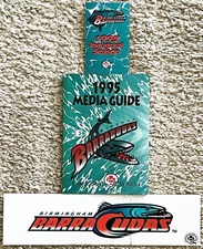 CFL-BIRMINGHAM BARRACUDAS-1995 MEDIA GUIDE+POCKET SCHEDULE+BUMPER STICKER-RARE!