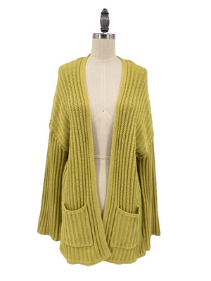 American Eagle Cardigan S Chartreuse Yellow Chunky Knit  Sweater Pockets Relaxed