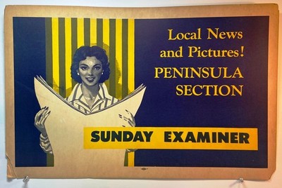 2 RARE VINTAGE SAN FRANCISCO SUNDAY EXAMINER PENINSULA SECTION CARDBOARD POSTERS