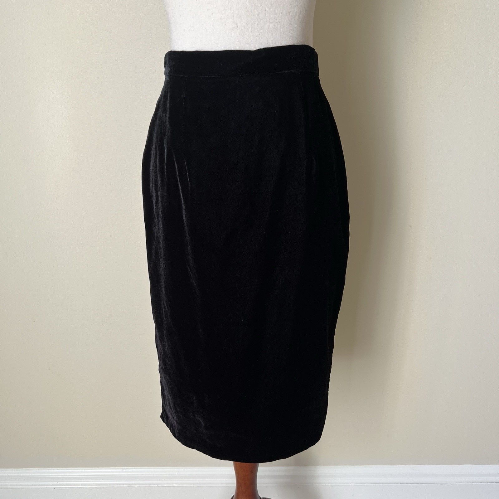 VTG 80s Gunne Sax Jessica McClintock Velvet Midi Pencil Skirt Sz 9 Black Slit