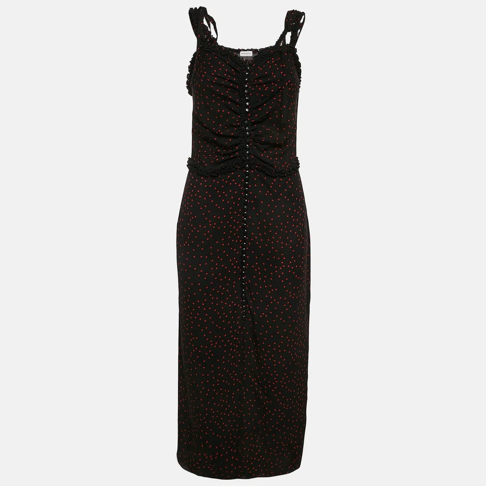 Vestido midi Magda Butrym negro estampado de lunares seda con volantes S