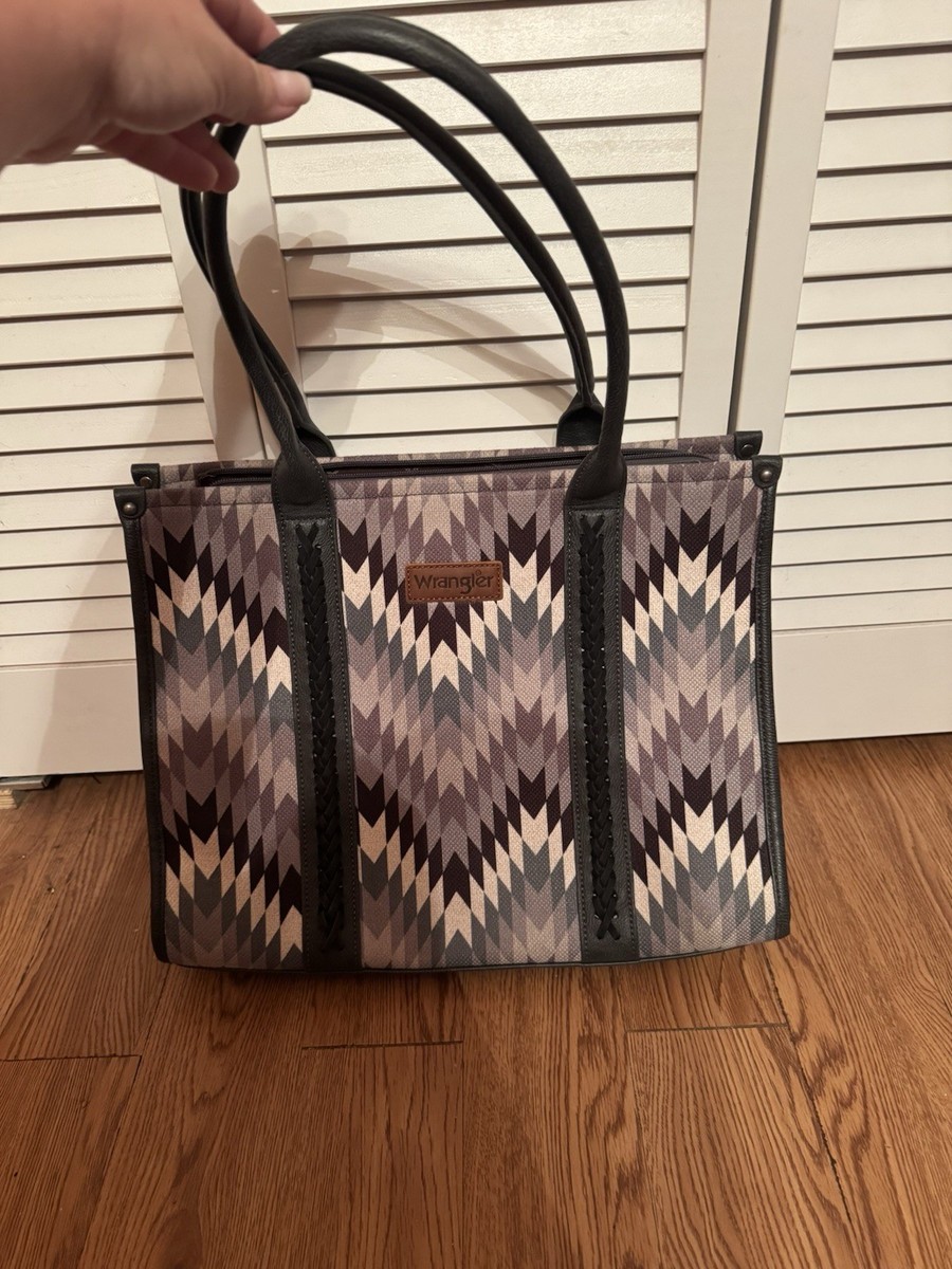 バッグ geee Wrangler Aztec Geometric Tote Bag Gray Black White Zip Top Pockets