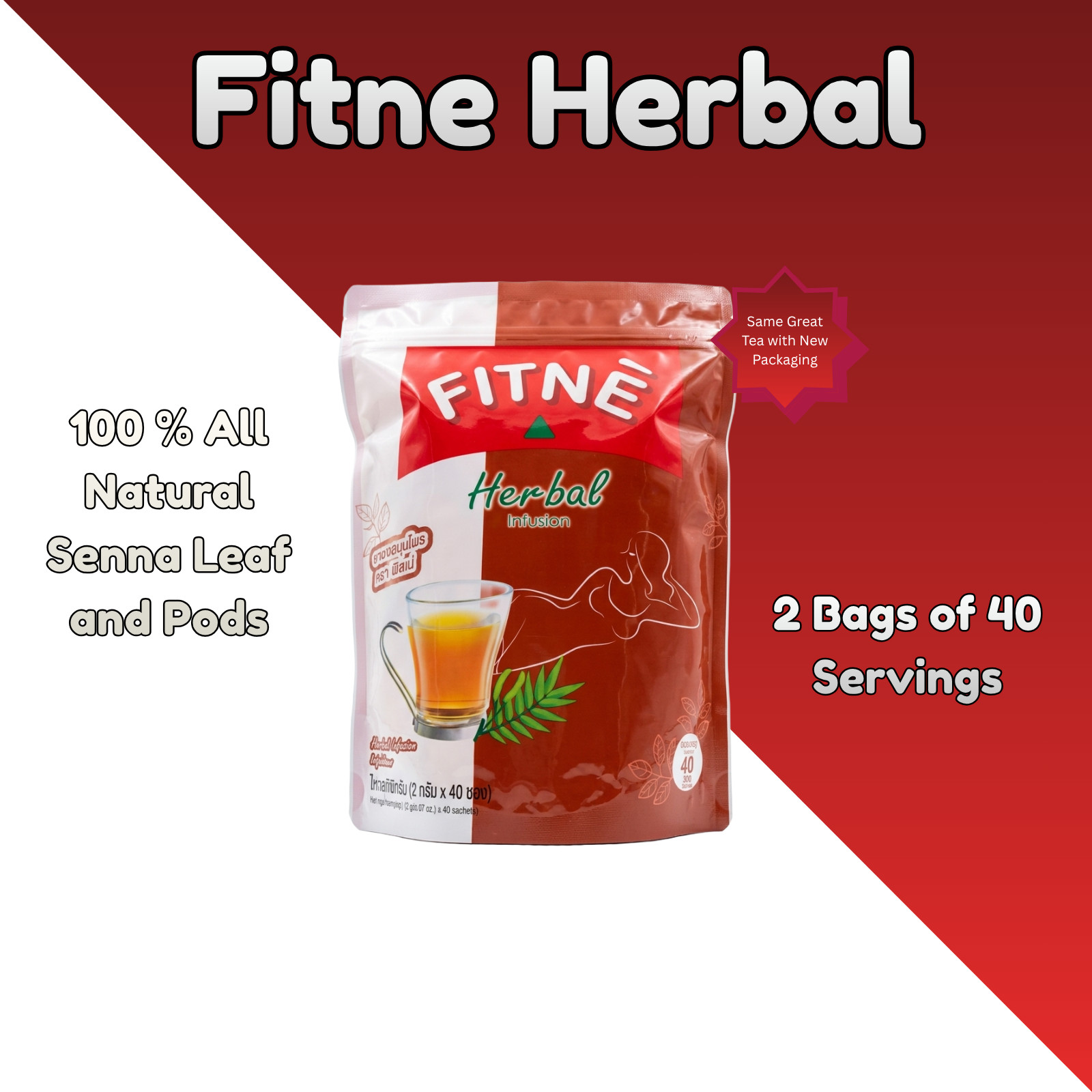 2 bags X 40 sachets -Fitne Herbal Infusion - Senna Leaf and Pod Tea
