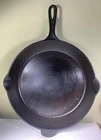 LODGE SINGLE NOTCH #12 CAST IRON SKILLET, HEAT RING, HELPER TAB, ANTIQUE 1920’S