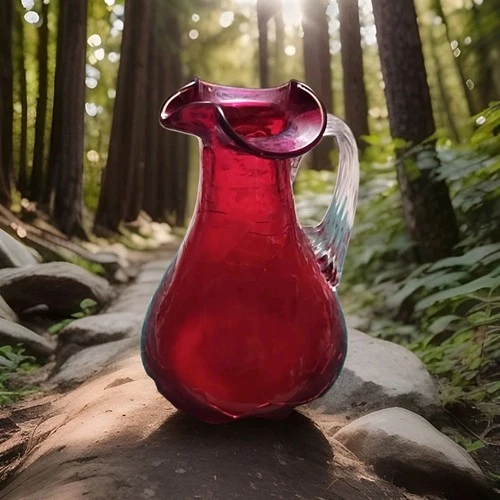 Vintage Hand Blown Blenko Ruby Red MCM 4"Vase Or Creamer Pilgrim Crackle Glass