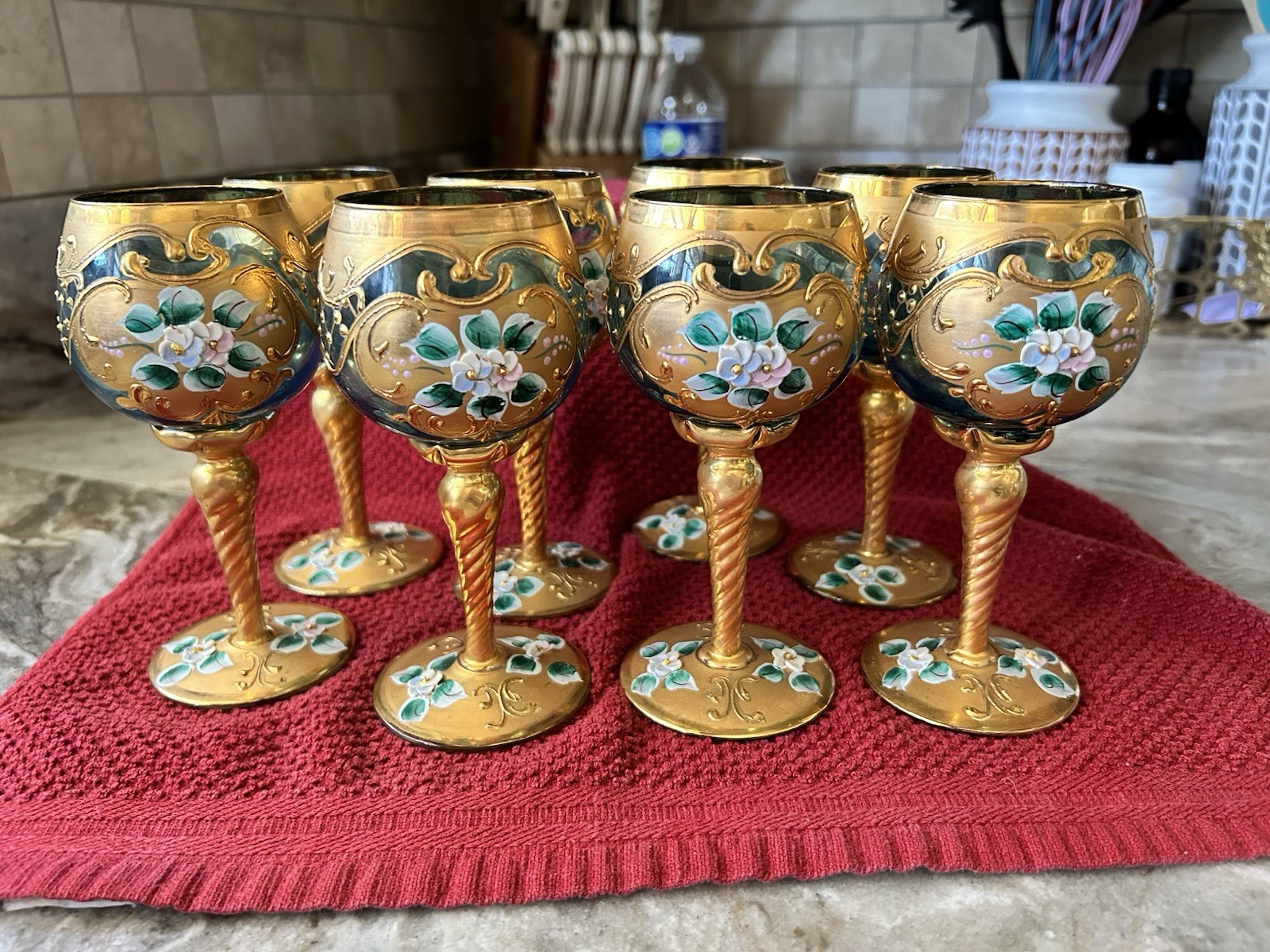 Vintage Mid 20th Century Murano Or Bohemia Glass Goblets