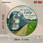 Texas Zephyr Train Vintage Round  Tin Metal Signs Home Décor 8x8