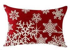 Happy Winters Merry Christmas Cotton Linen Decorative Throw Pillow Snowflake