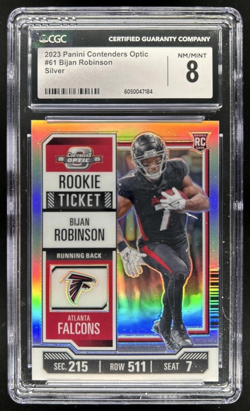 2023 Panini Contenders Optic Bijan Robinson RC Silver Rookie Ticket #61 CGC 8