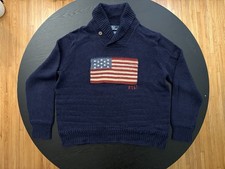 Vintage Polo Ralph Lauren Navy American Flag Cowlneck Men s Sweater XL