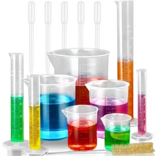 Plastic Graduated Cylinders and Beakers with 5 Pipettes, 10ml 25ml 50ml 100ml...