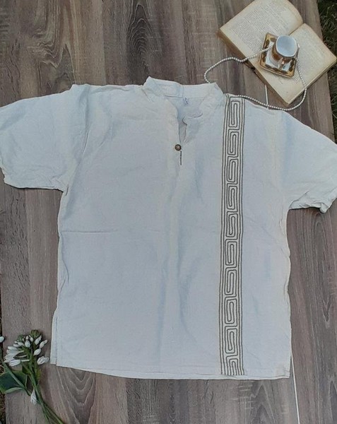 Men American Vintage Summer Shirt Beige Linen 44 /
