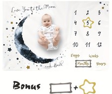 Baby Boy Age Milestone LOVE TO MOON Throw 40  x60  Huge FREE PERSONALIZATION